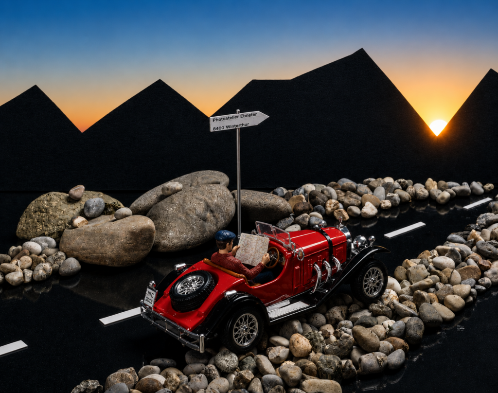 Mercedes mit Figur-Landschaft